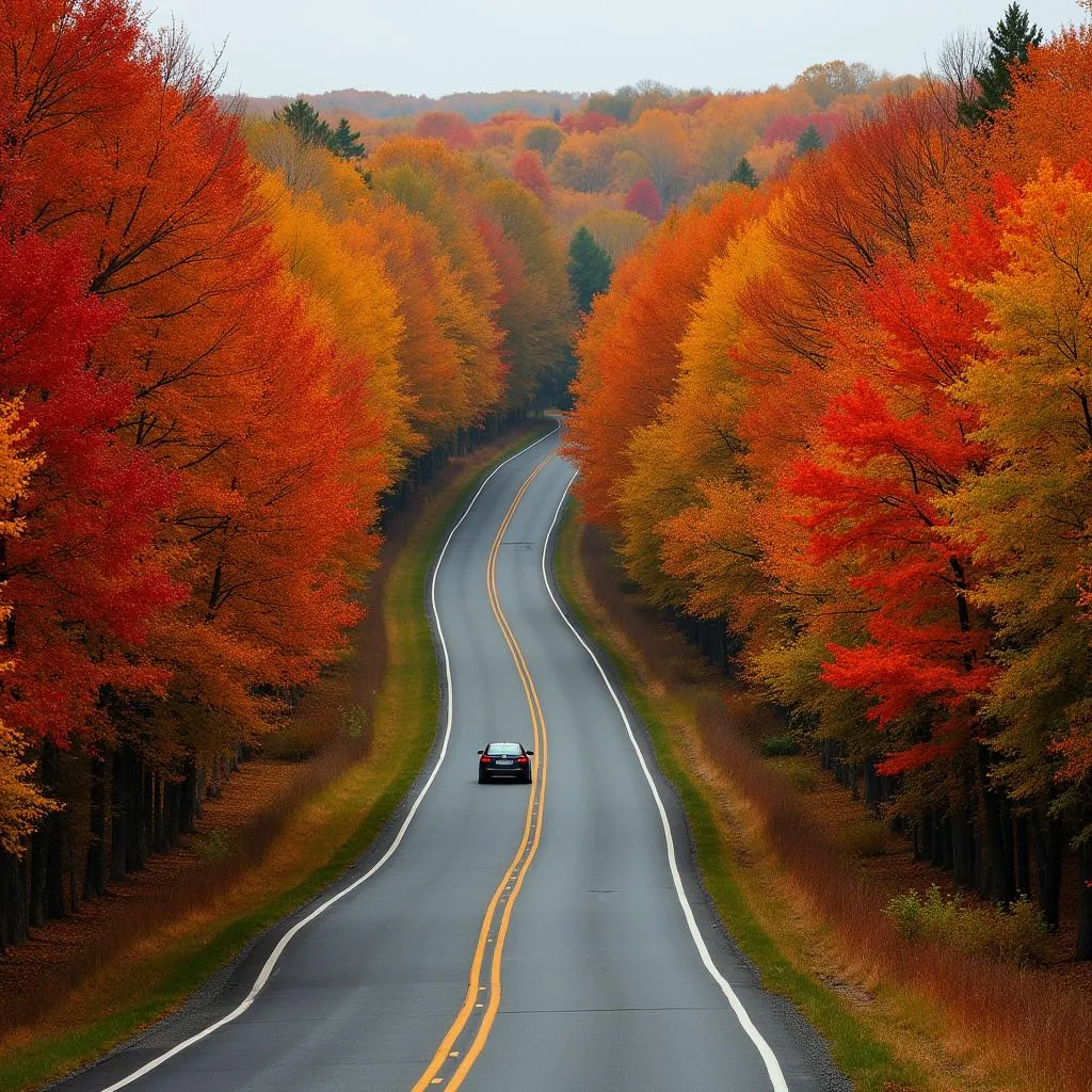 Scenic drive through Michigan fall foliage