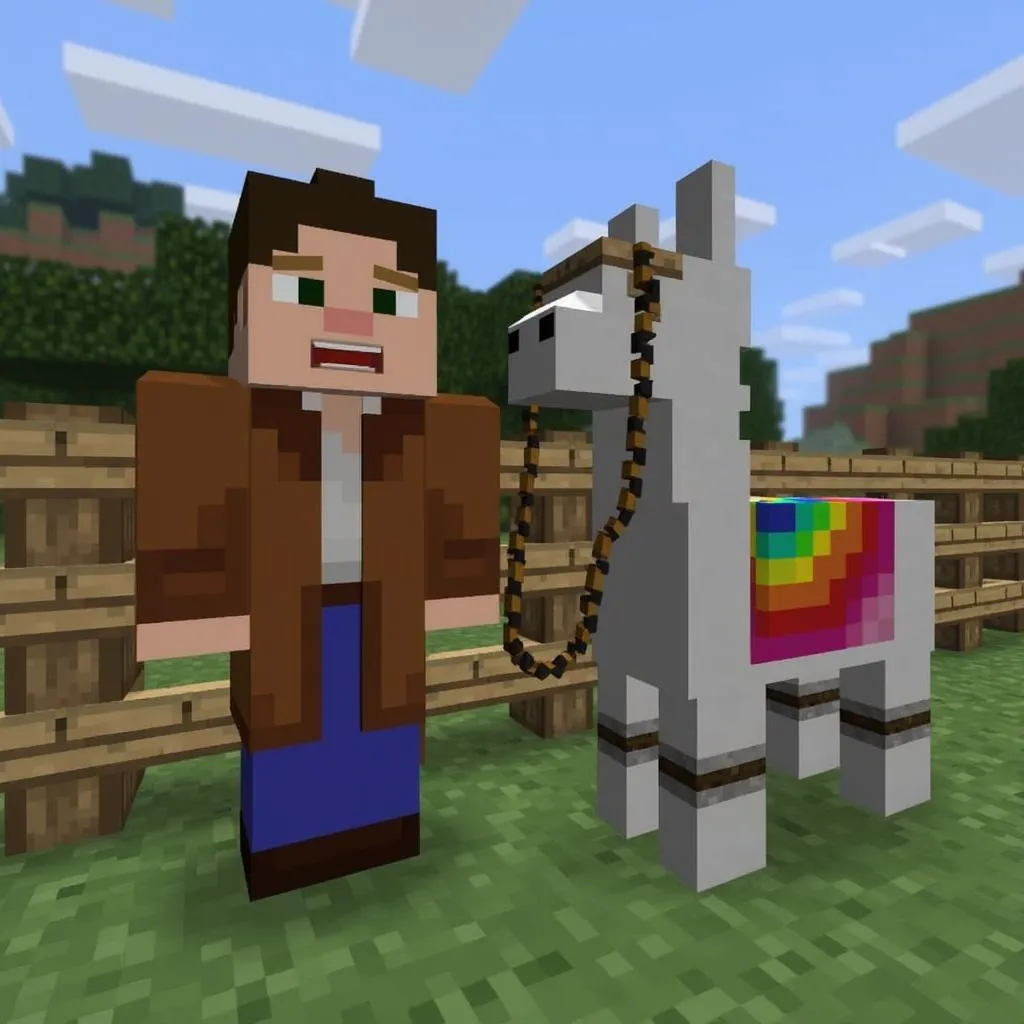 Minecraft traveling villager with llama