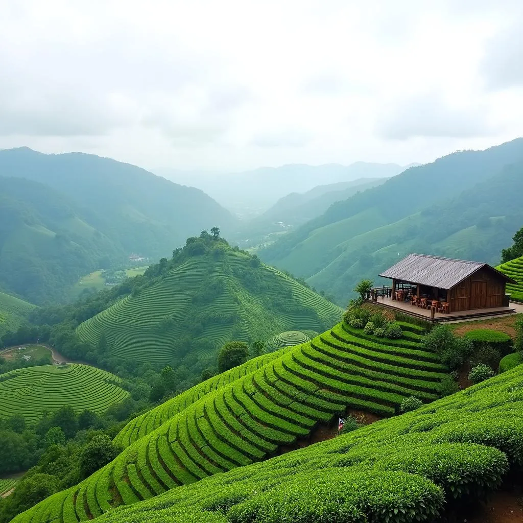 Scenic view of tea plantations in Moc Chau