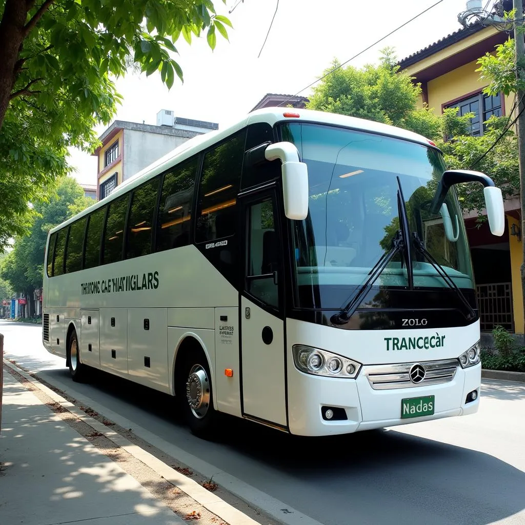 Modern tourist bus parked on a Hanoi street