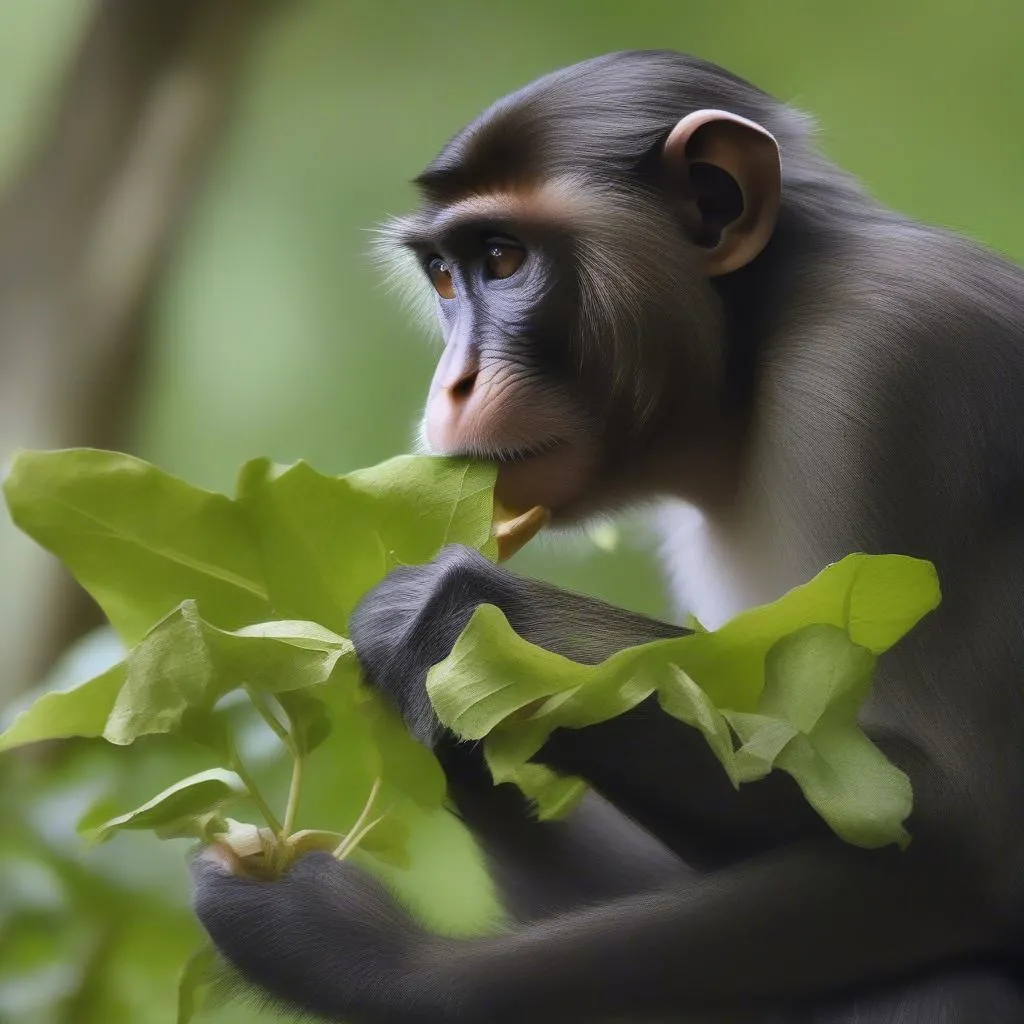 Monkey munching on leaves