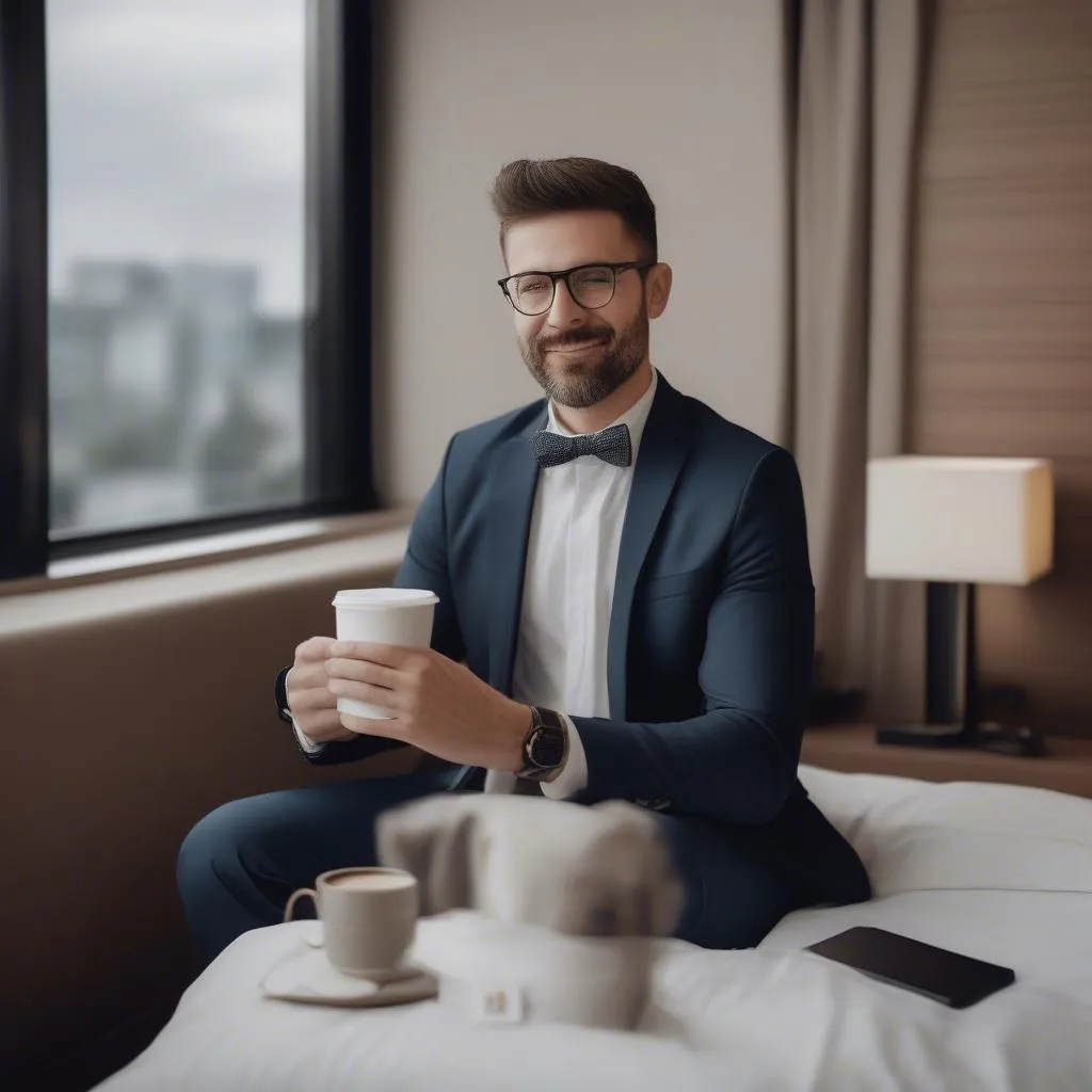 Business Traveler Enjoying Coffee