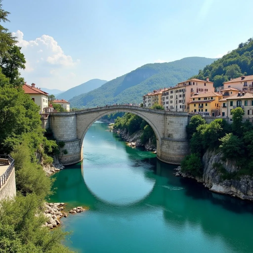 Mostar Bridge over Neretva River