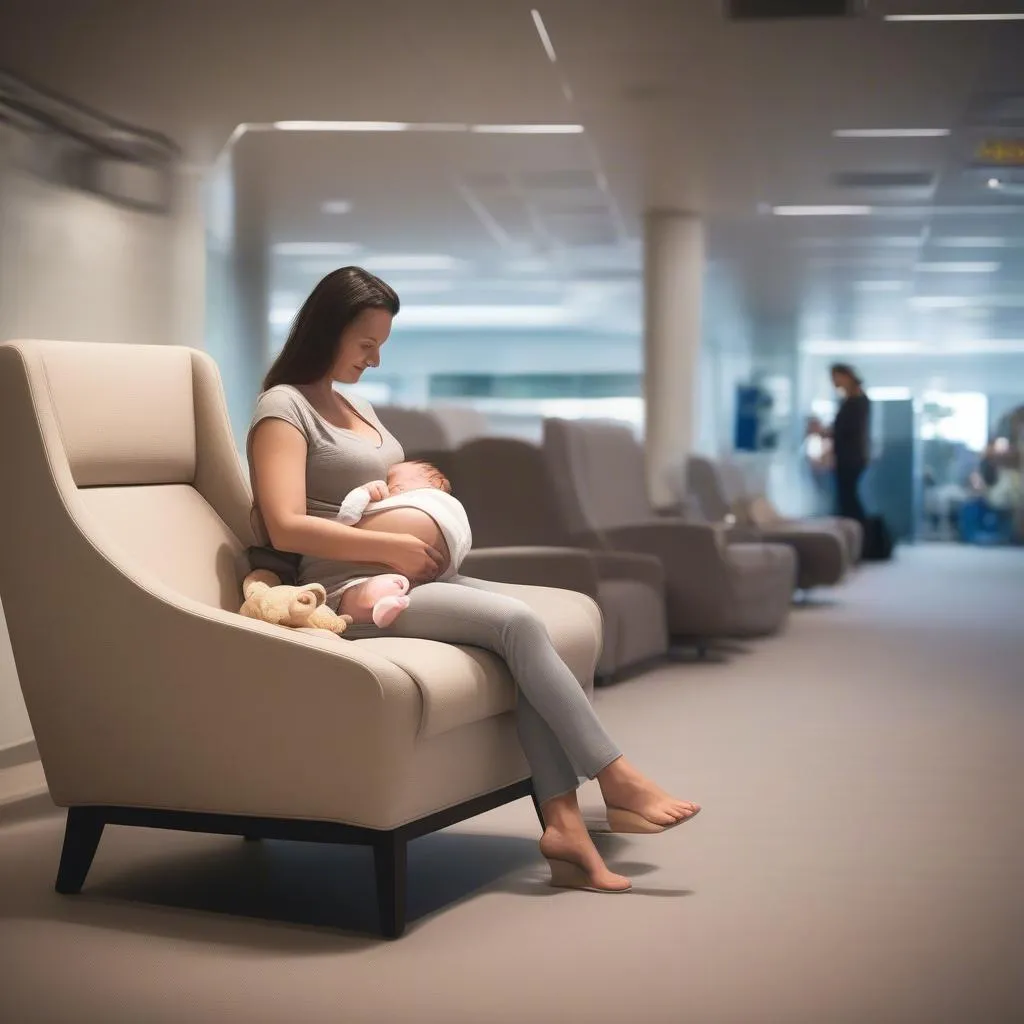 Peaceful moment in airport nursing lounge