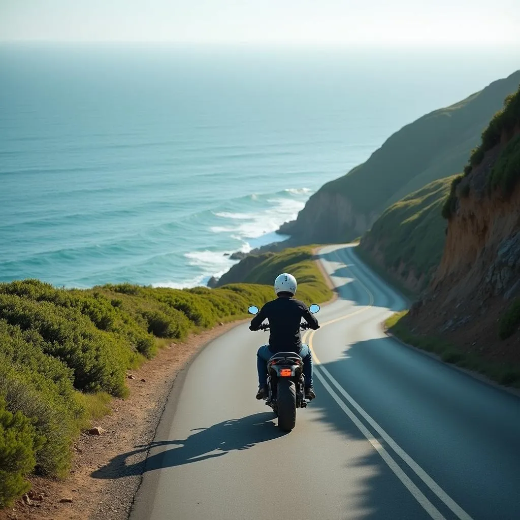 Riding motorbike along Sam Son coastal road