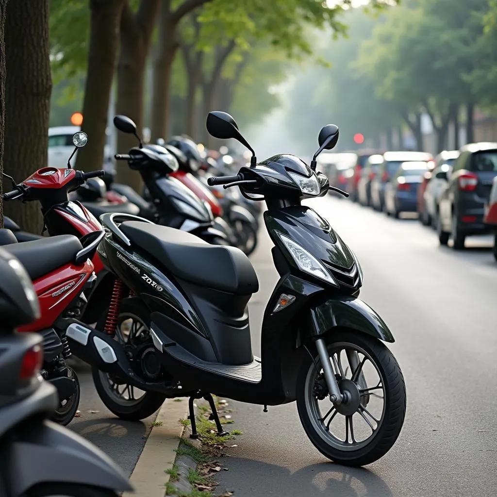 Motorbike parked on a Hanoi sidewalk 