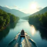 Motorboat trip on a scenic river