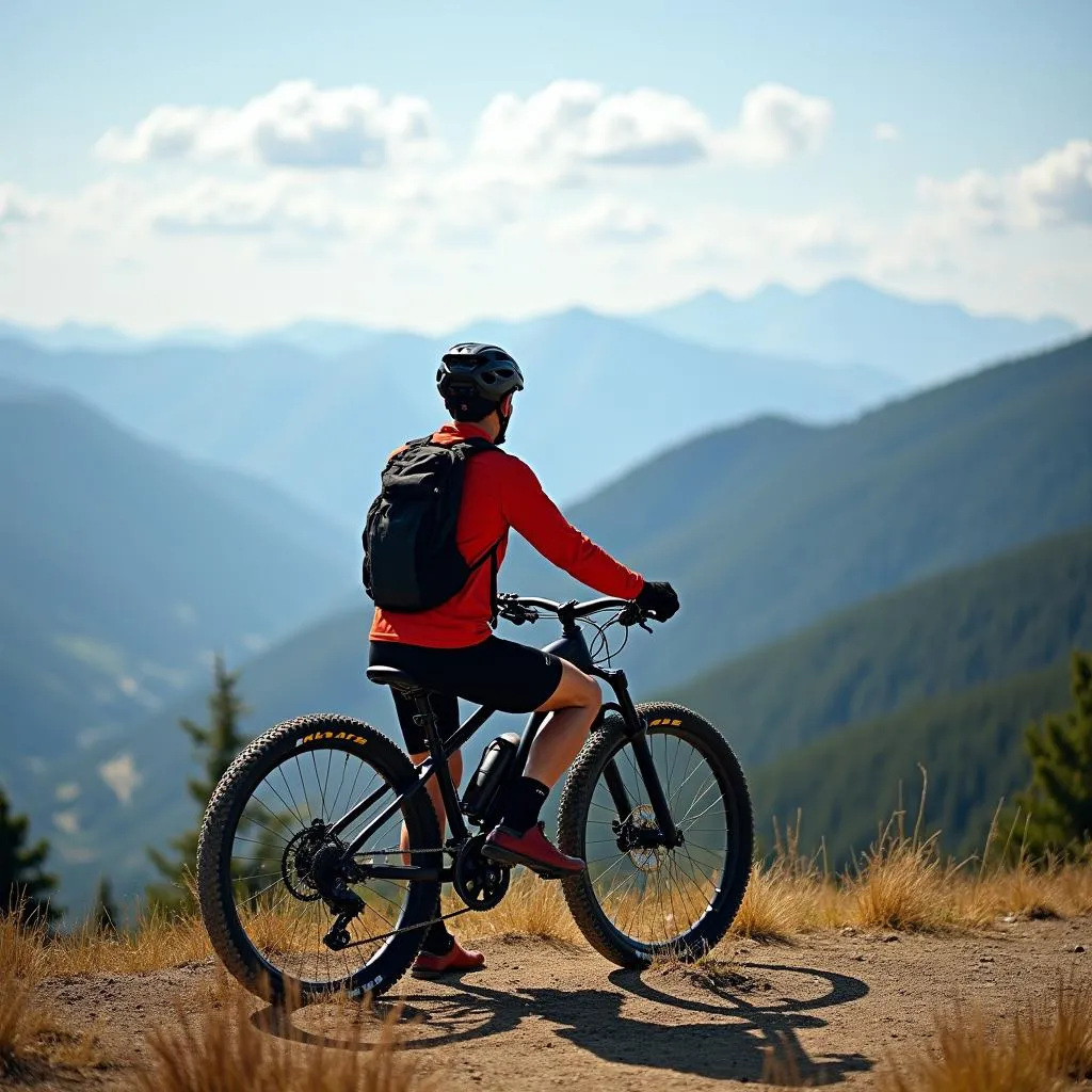 Mountain biker enjoying the view from a mountain top