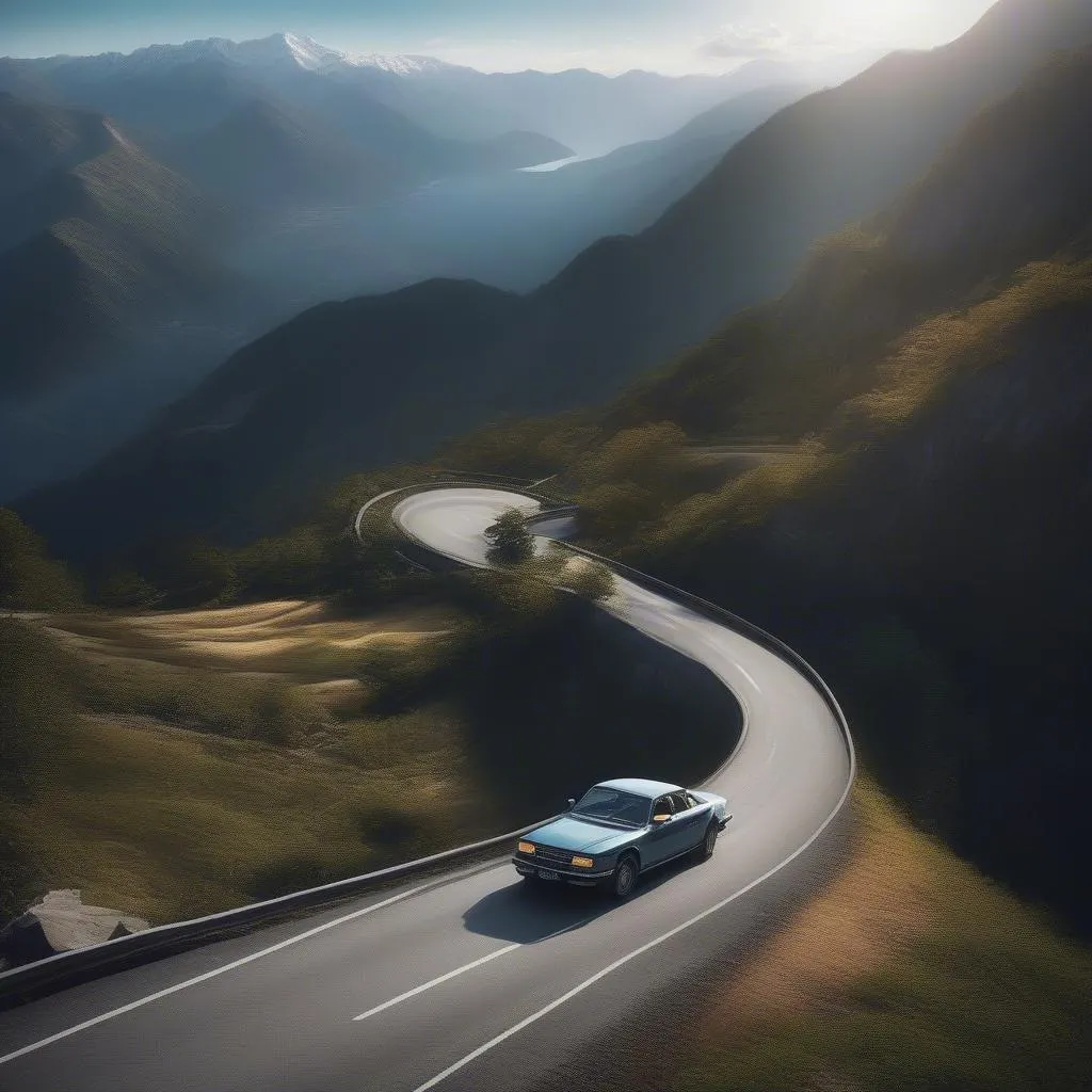 Car driving on a winding mountain road