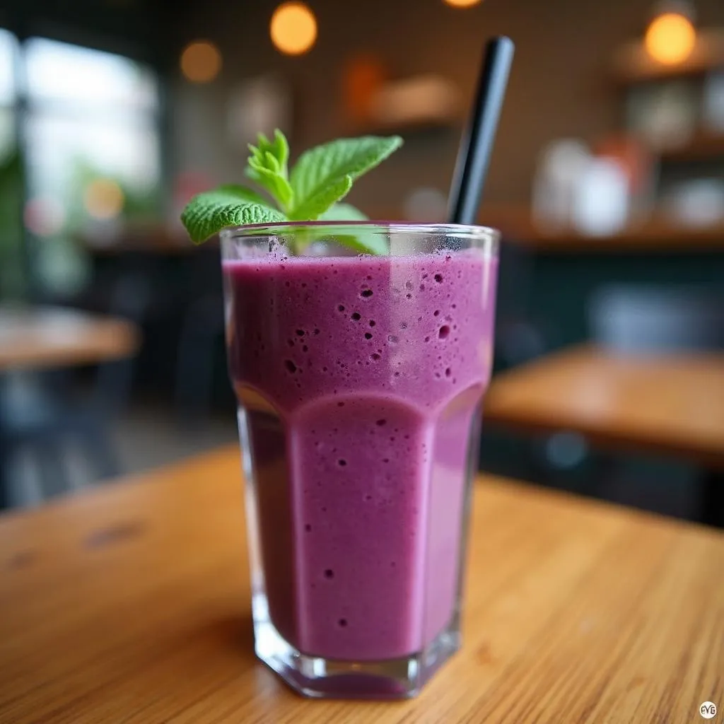 Refreshing mulberry smoothie served in a Hanoi cafe