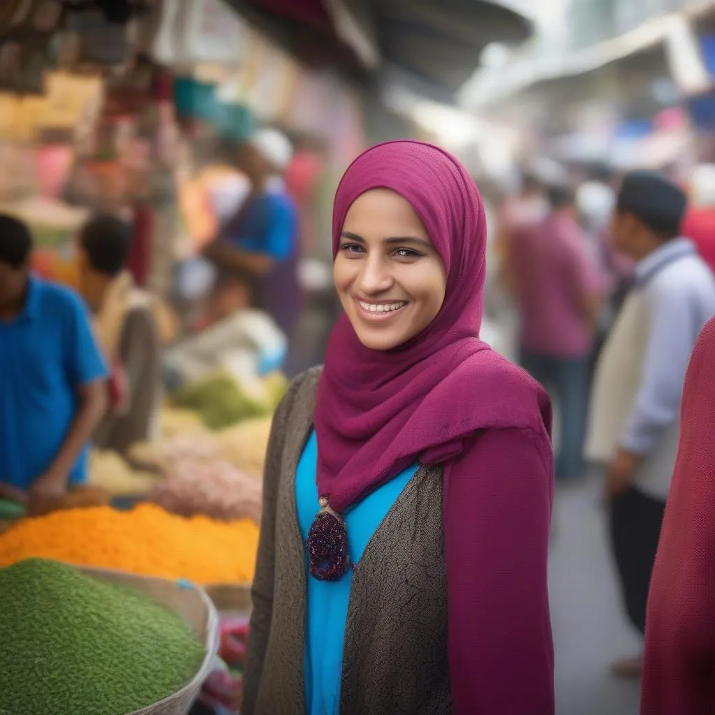 Muslim woman exploring a local market