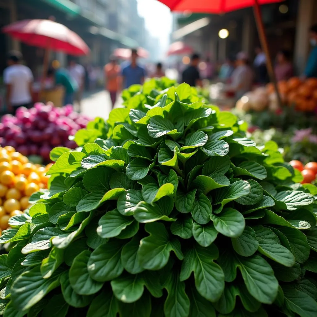 Fresh mustard greens at a local market in Hanoi