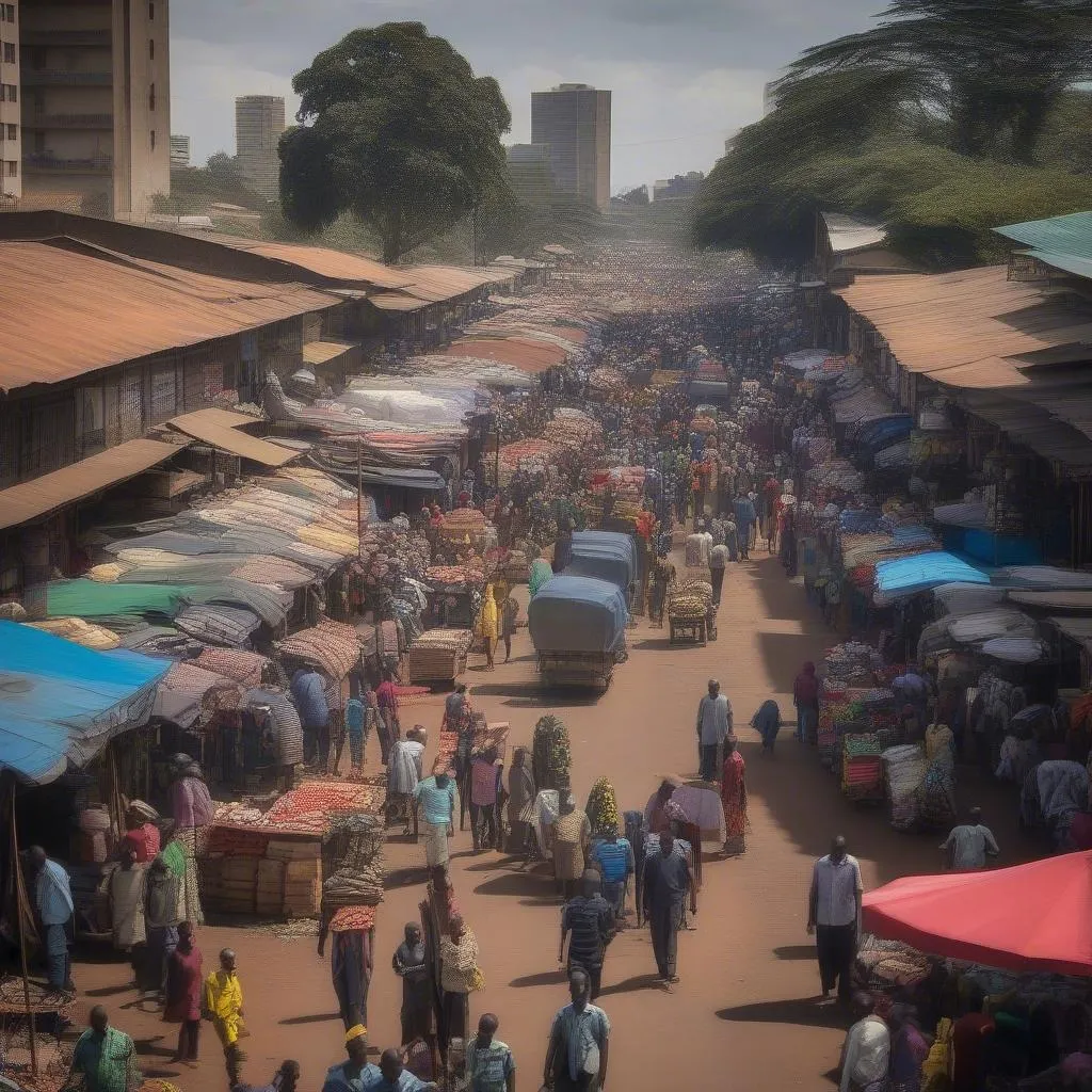 Crowded street market in Nairobi