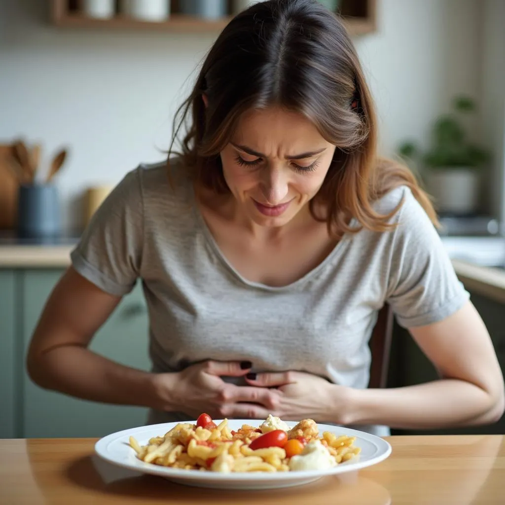 Woman experiencing nausea, fatigue and loss of appetite