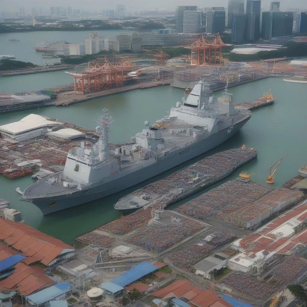 navy ship docked at port in singapore