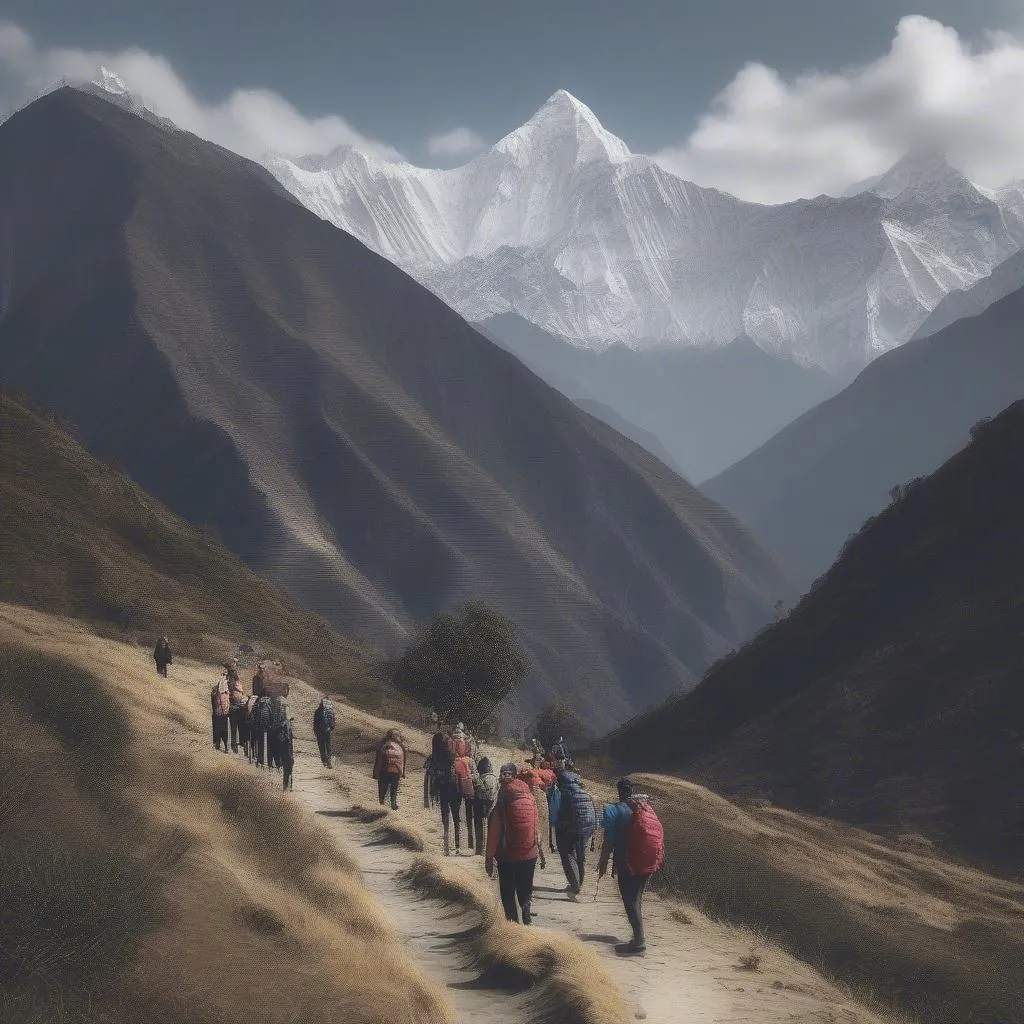 Trekking through the Himalayas in Nepal