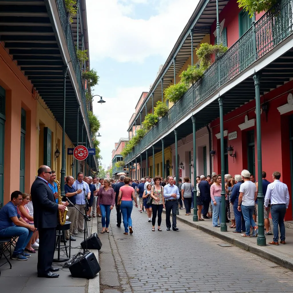 New Orleans French Quarter street with jazz band