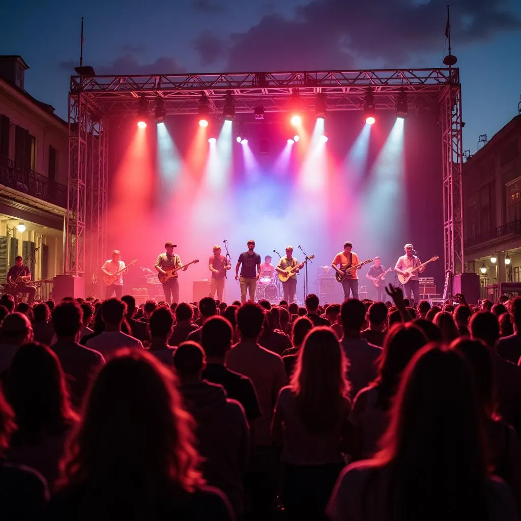 Crowds enjoying live music at the New Orleans Jazz Festival.