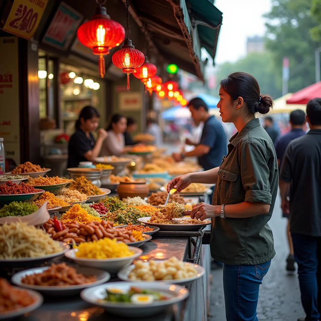 A vibrant street food scene at Ngã Tư Sở, Hanoi