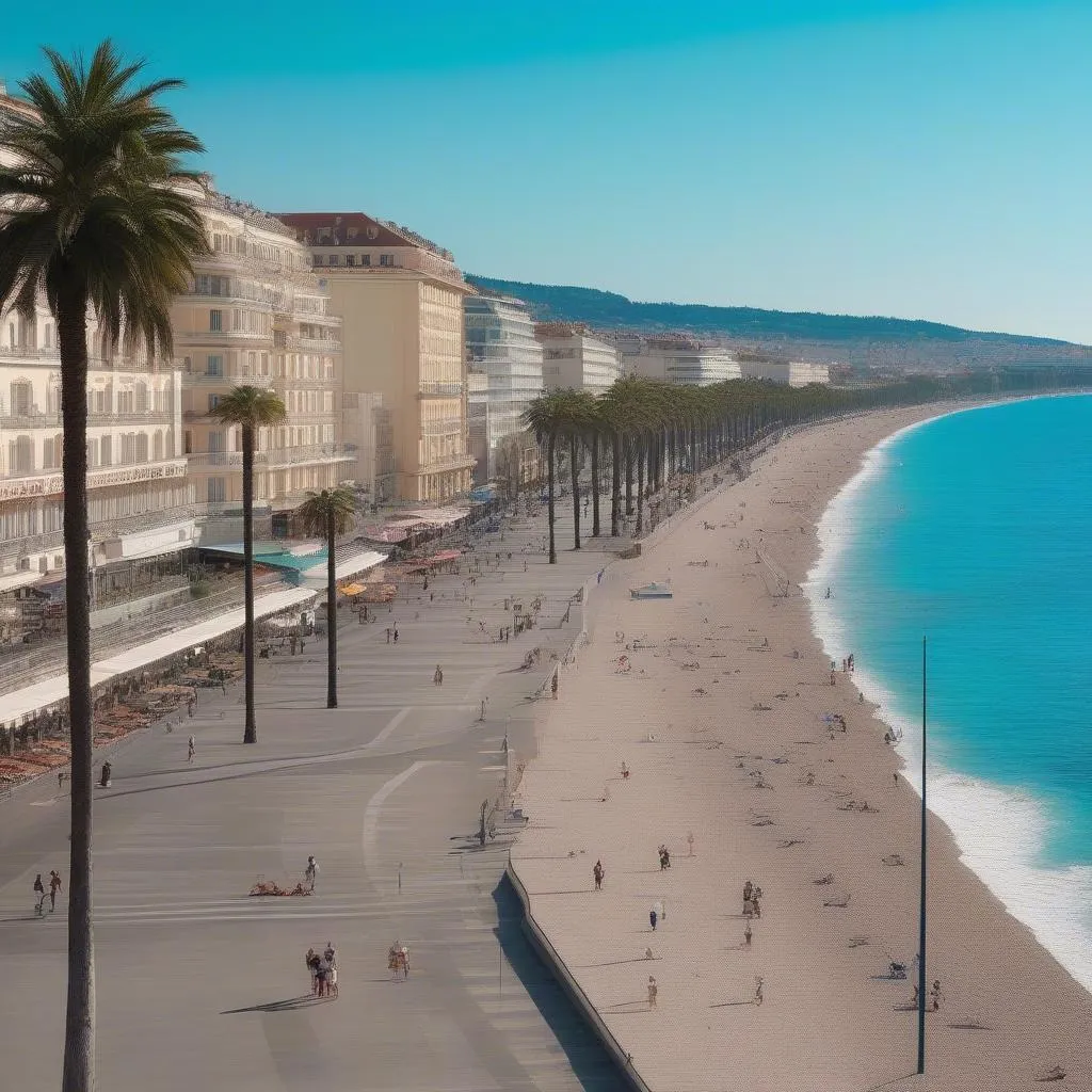 Tourists strolling along the Promenade des Anglais