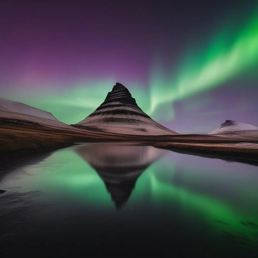 Northern Lights over Kirkjufell Mountain in Iceland