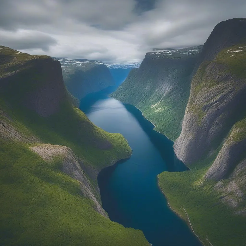 Aerial view of Norwegian fjords