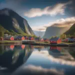 Scenic view of Norwegian Fjords and village