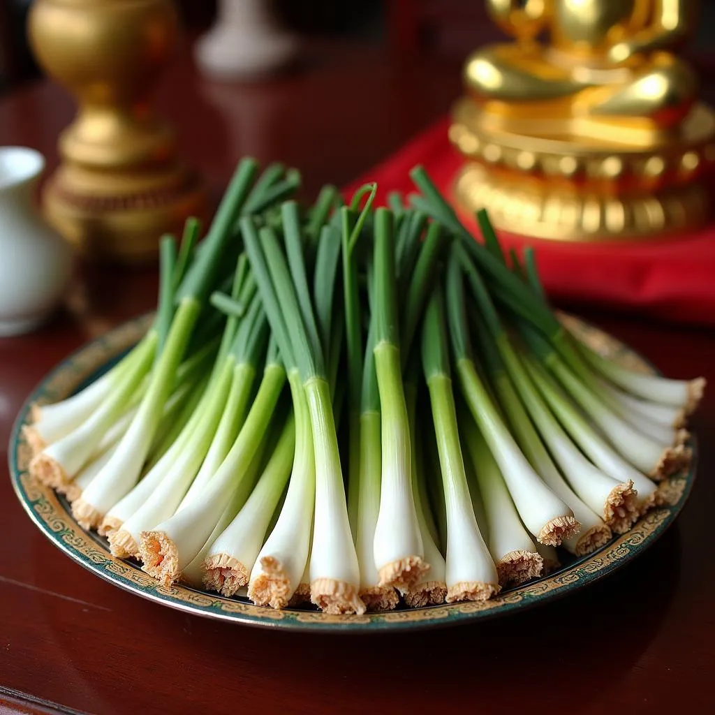 Offering of Spring Onions at a Temple