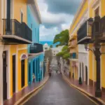 Vibrant street scene in Old San Juan