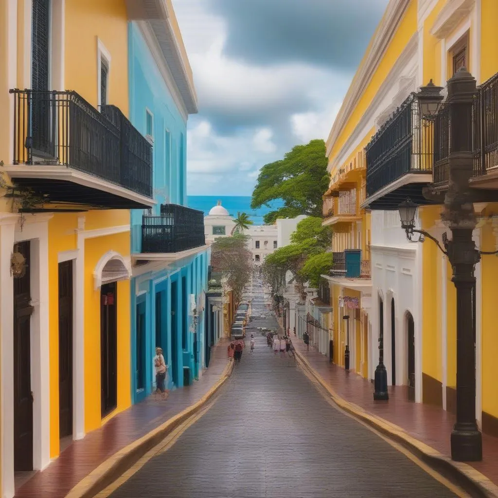 Vibrant street scene in Old San Juan