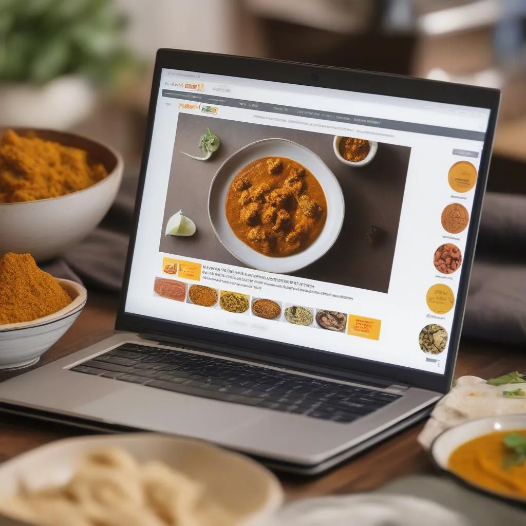 Laptop displaying a variety of curry pastes available for purchase online