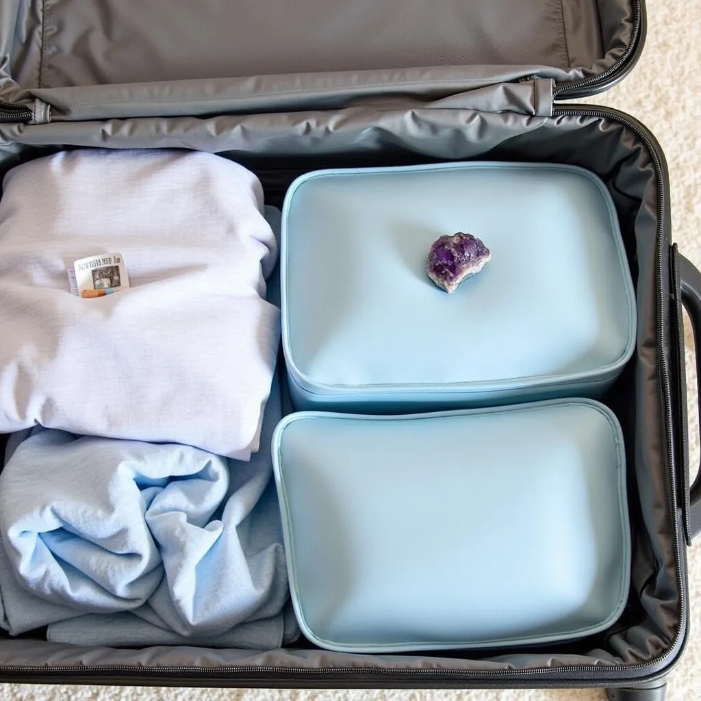 Organized Carry-on Suitcase with Calming Colors and Crystals