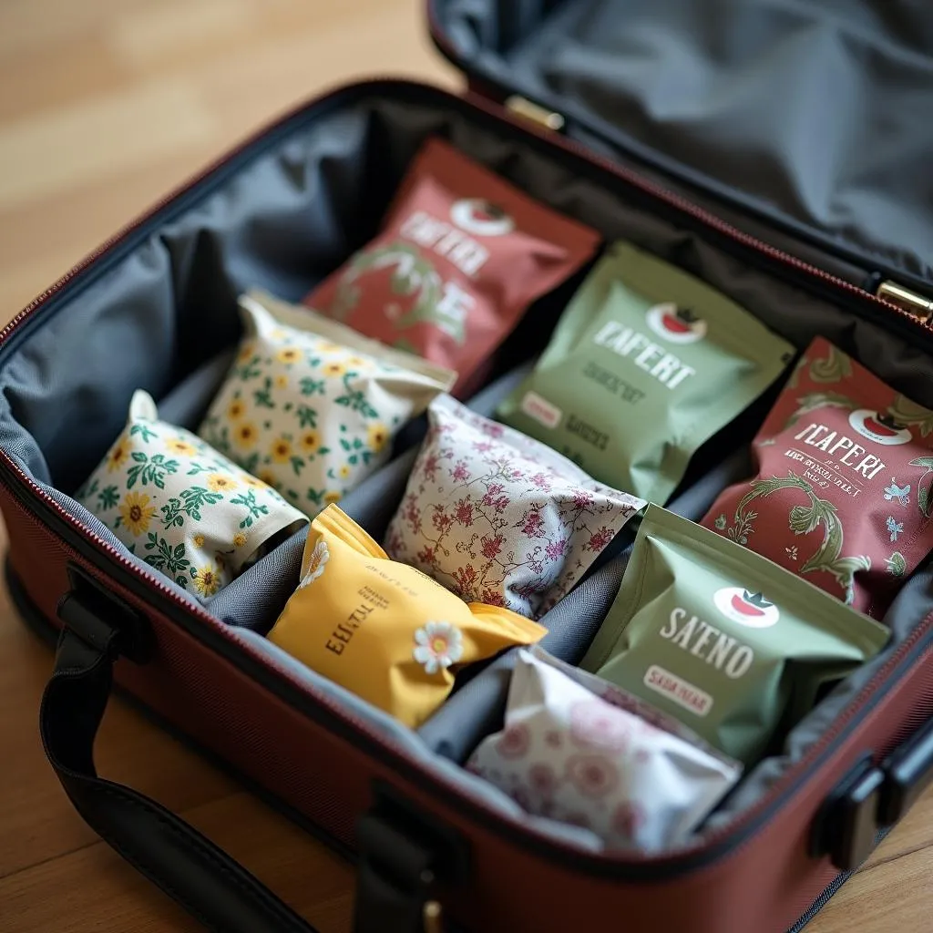 Organized Tea Bags in Luggage