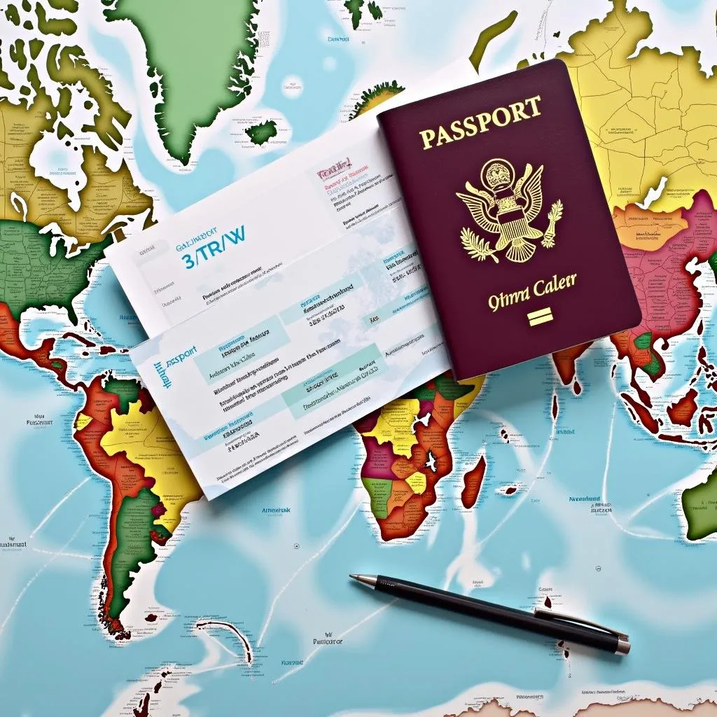 Organized travel documents with map