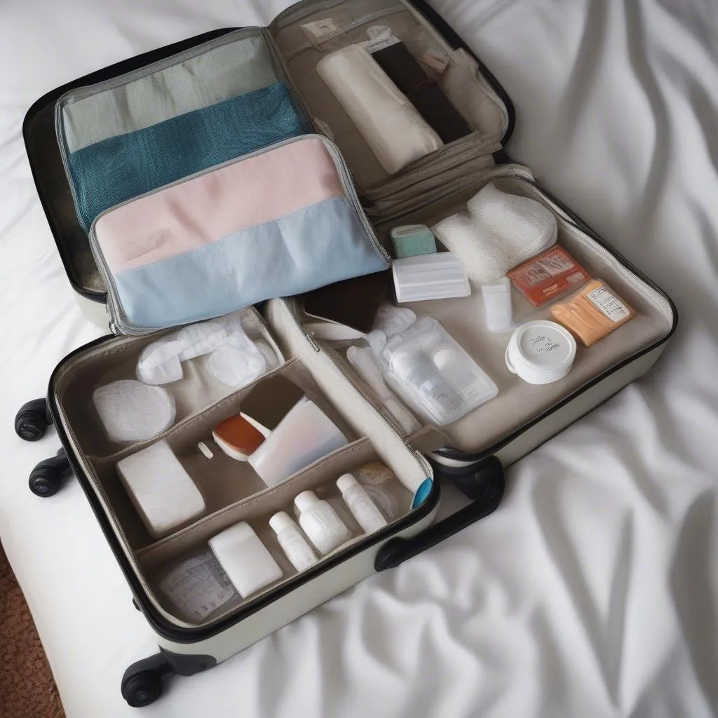 Essential items neatly organized for travel