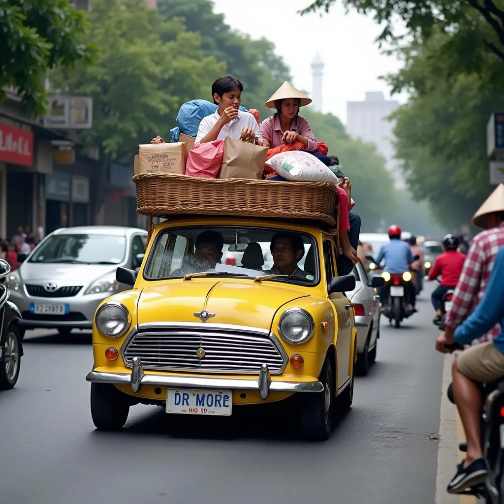 Overloaded car on Hanoi street