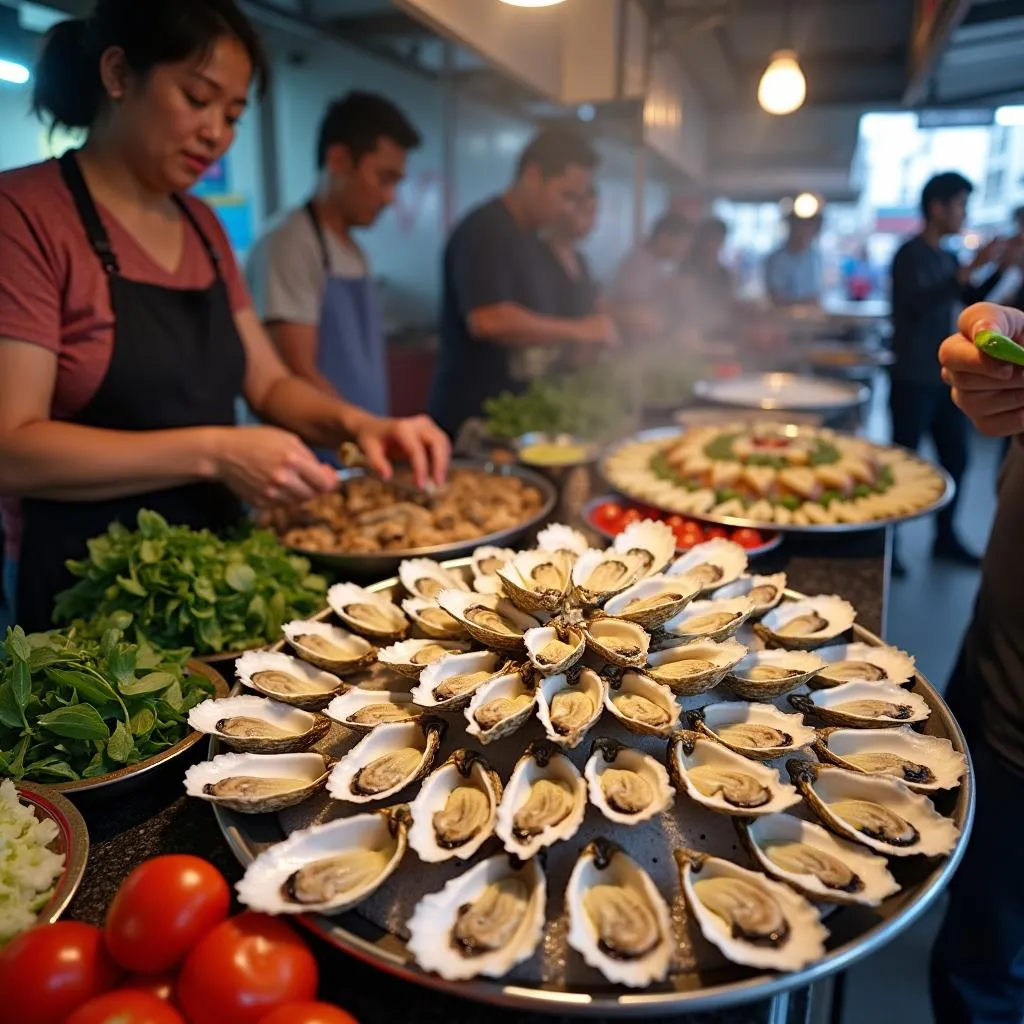 Fresh Oysters at a Street Food Stall in Hanoi