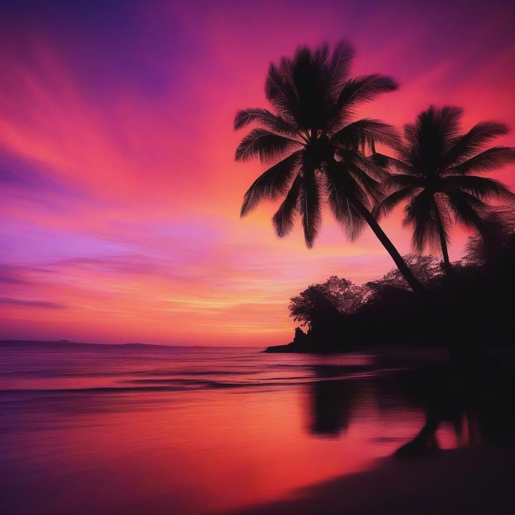 Sunset over a Tropical Island