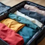 Packing cubes neatly organizing clothes inside a suitcase