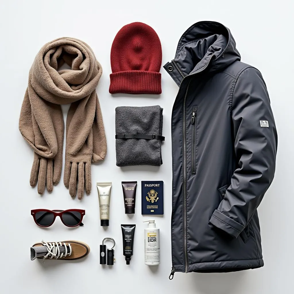 Winter Travel Packing Essentials Laid Out