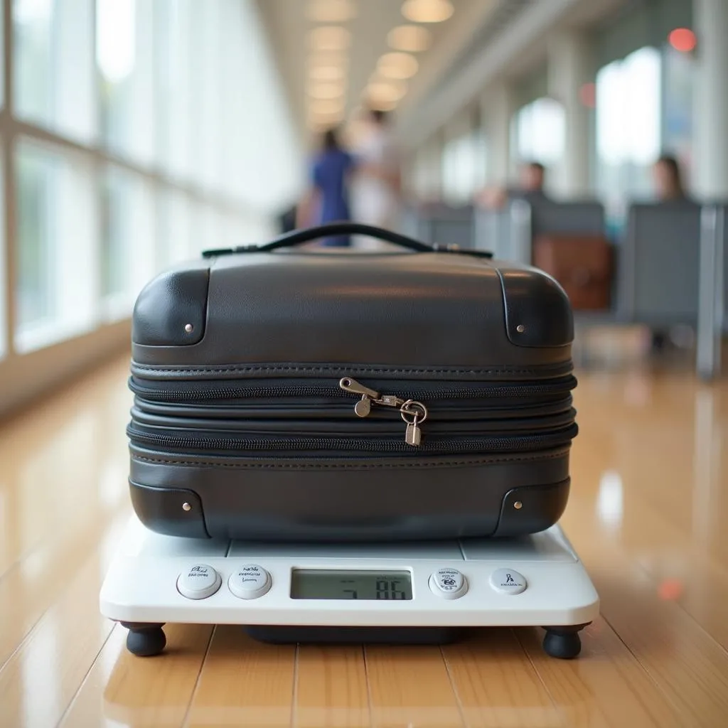 Suitcase on luggage scale