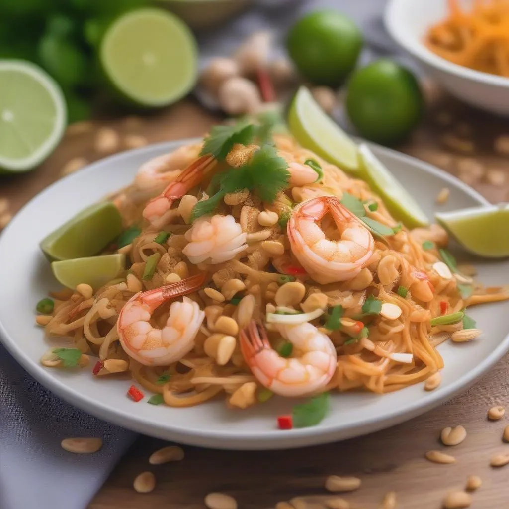 Traditional Pad Thai with Shrimp and Peanuts