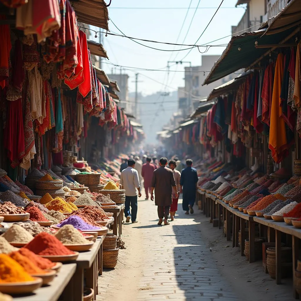 Bustling street market in Pakistan