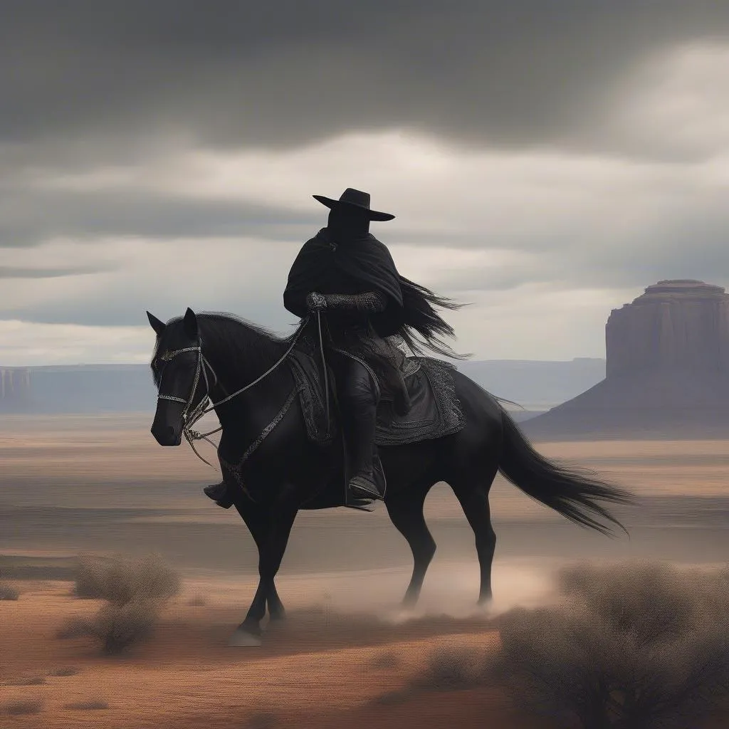 Paladin Riding Horse Through Western Landscape