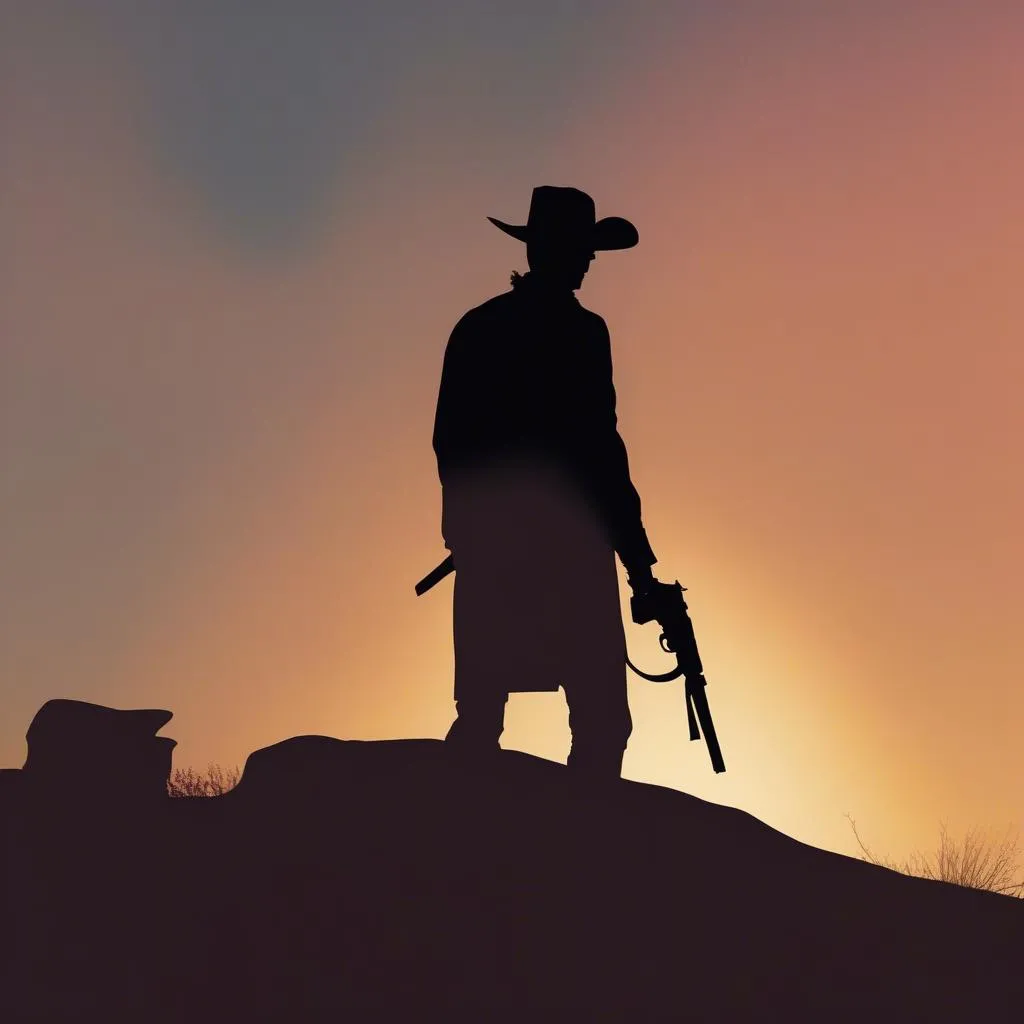 silhouette of a lone figure in a cowboy hat