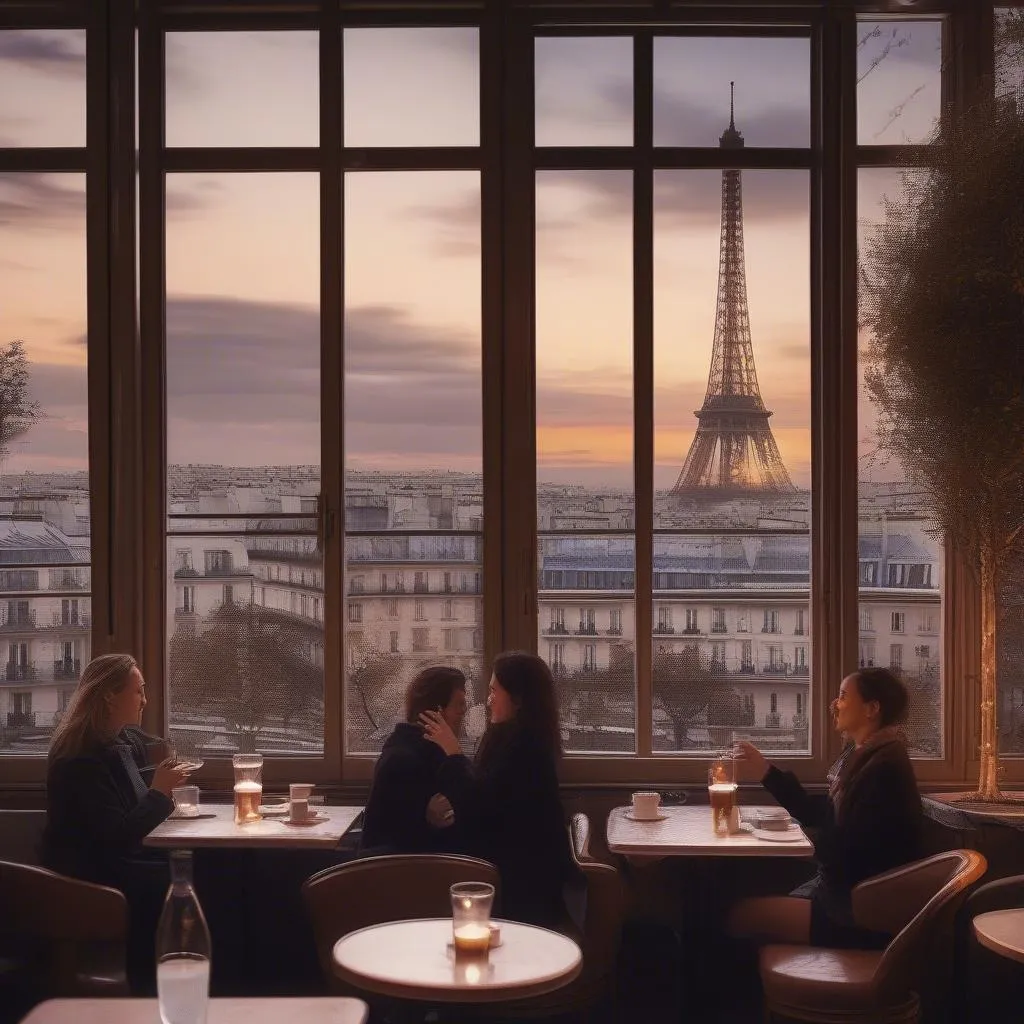 Parisian Cafe with Eiffel Tower View