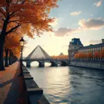 Romantic view of the Seine River and Louvre Museum in Paris