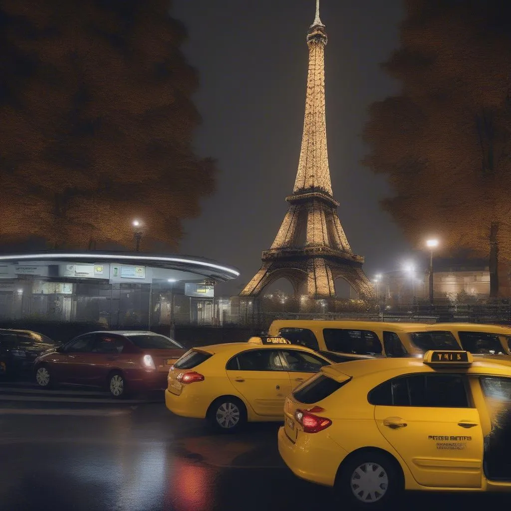 Paris Taxi Stand at Night