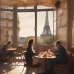 Parisian Cafe with Eiffel Tower View