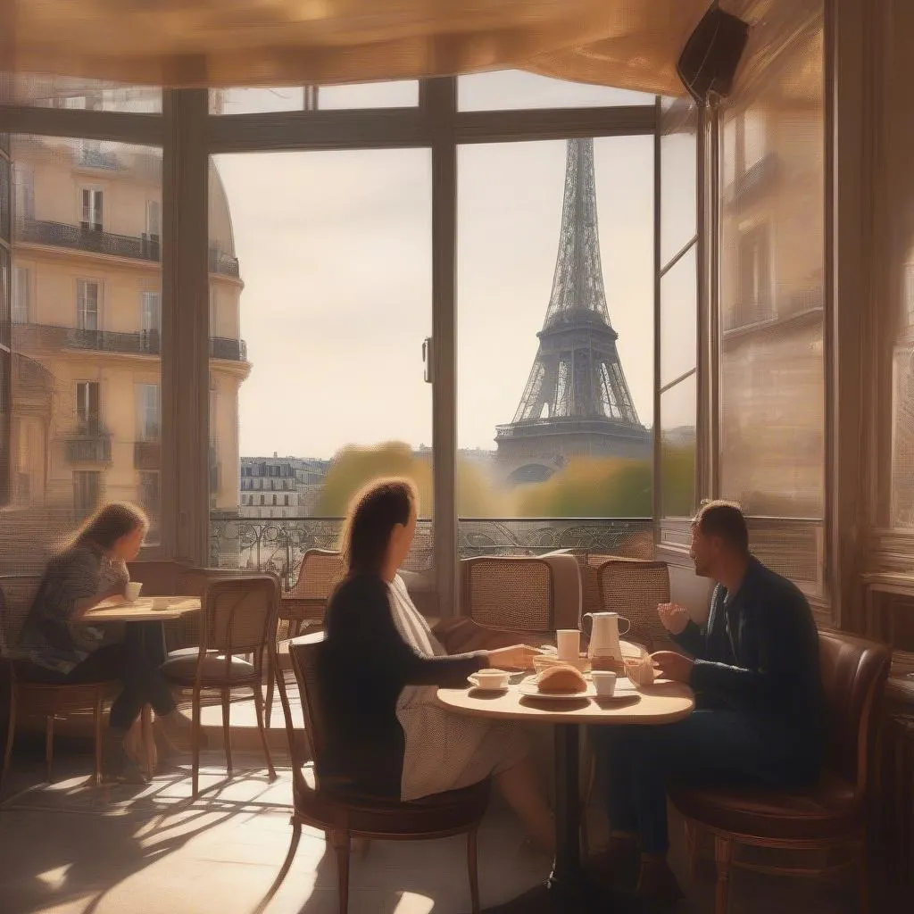 Parisian Cafe with Eiffel Tower View